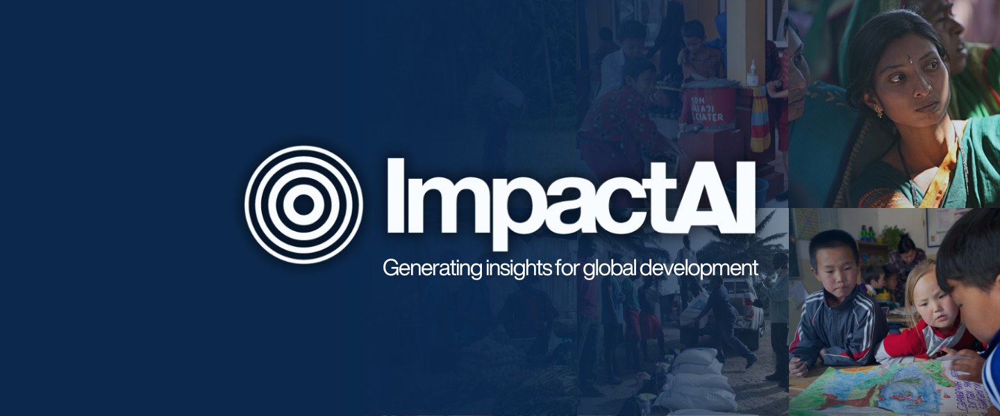 ImpactAI logo overlaid on images of global development situations