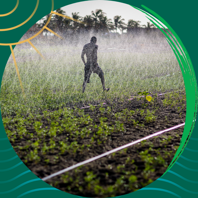 African Man and irrigation machines 