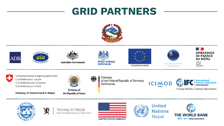 Logos of development partners working in GRID in Nepal