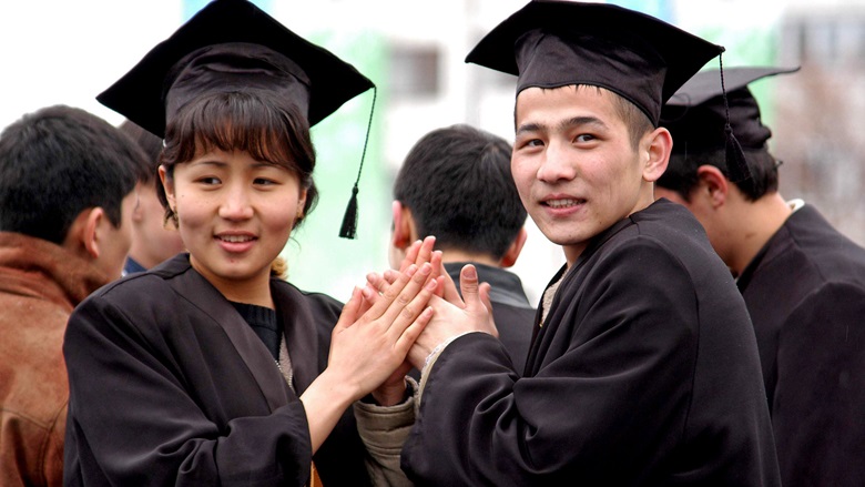 Graduating university students in Kazakhstan