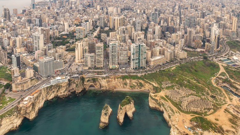 Aerial View of Raouche, a Coastal Gem in Beirut, Lebanon. (Photo credit: Paul Saad/Shutterstock)